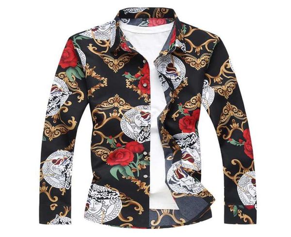 

fashion men039s autumn long sleeve lapel shirt youth plus sizem7xl flower shirt cotton hawaiian flower 347785, White;black