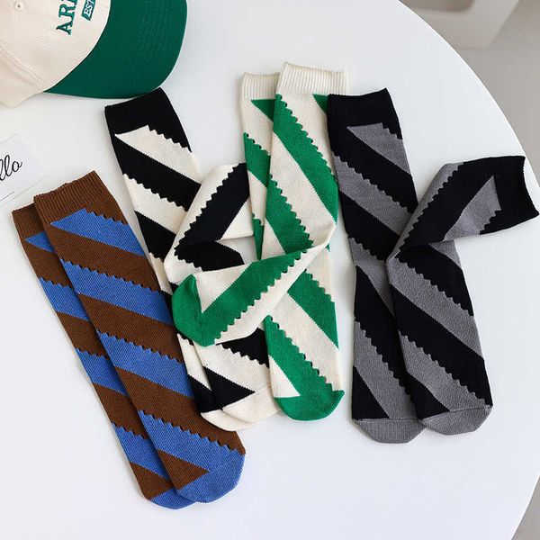 

diagonal stripe personalized hole socks children's mid tube socks cotton spring ins trendy socks striped long tube socks mesh red outwe, Black
