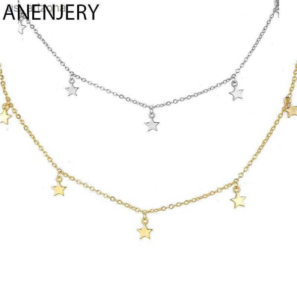 

anenjery star pendant tassel necklace for women silver plated adjustable choker clavicle chain l230620
