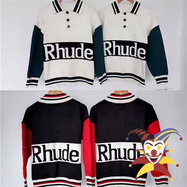 

jacquard rhude knitted sweater men women version streetwear patchwork rhude sweatshirts, White;black