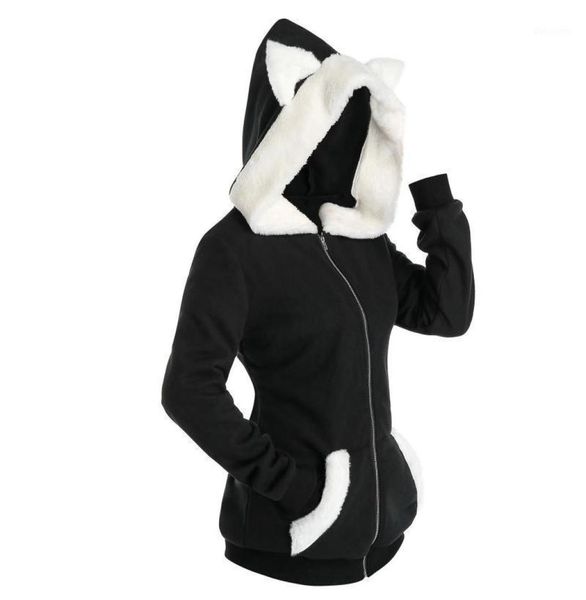 

women's jackets psh cat ear hooded jacket coat streetwear female winter long sleeve womens outerwear fashion casual sweatshirt zipper12, Black;brown