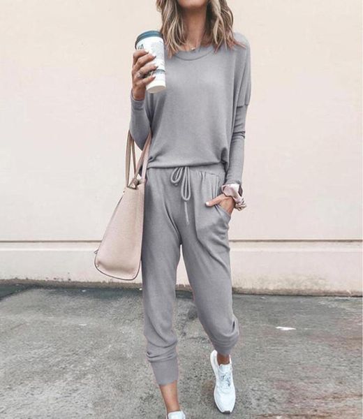 

autumn and winter women039s loose tracksuit solid color long sleeve hoodies and pants casual two piece suit om91263455503, Gray