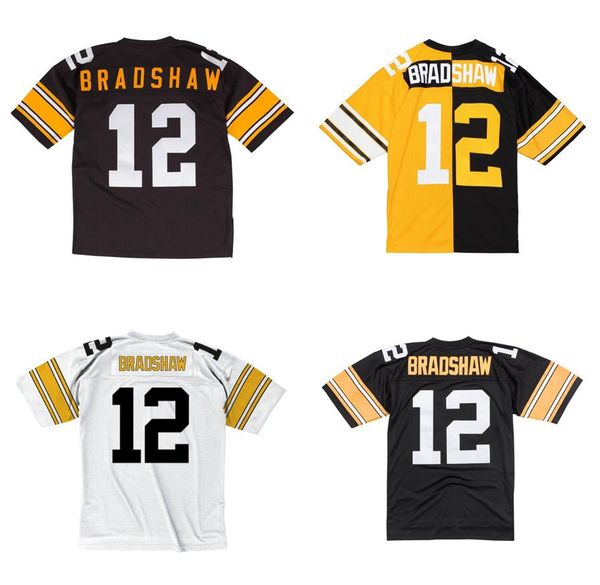 

stitched football jersey 12 terry bradshaw 1975 mitchell & ness retro rugby jerseys men women youth s-6xl, Black;red