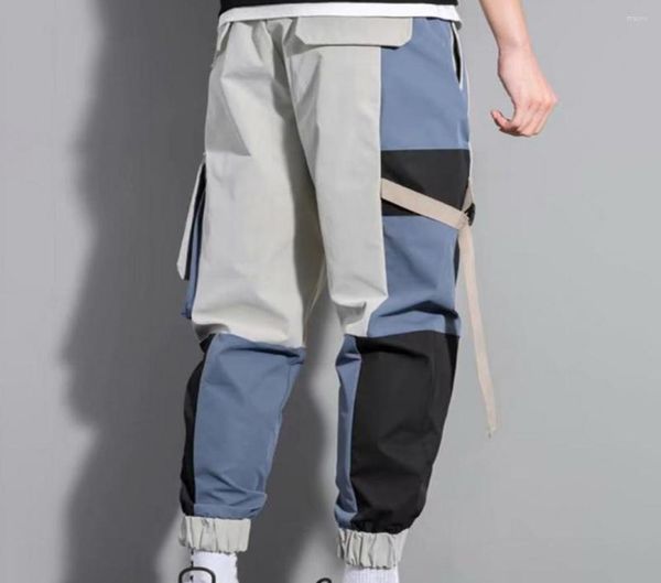 

men039s pants drawstring stylish multi pockets elastic waist men trousers number pattern color matching teenager clothing3984363, Black
