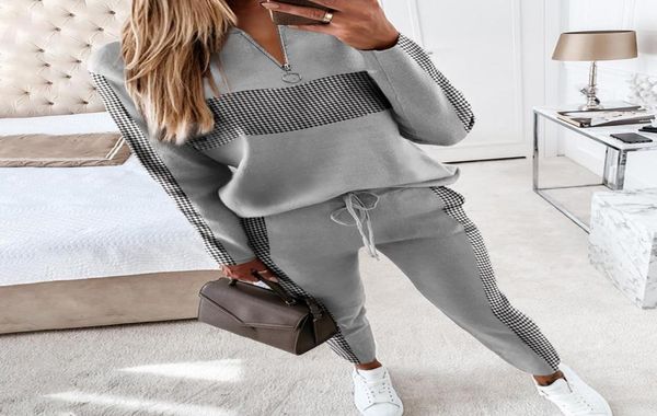 

women039s two piece pants 2022 women fashion elegant casual colorblock zipper design long sleeve amp drawstring waist set6739674, White