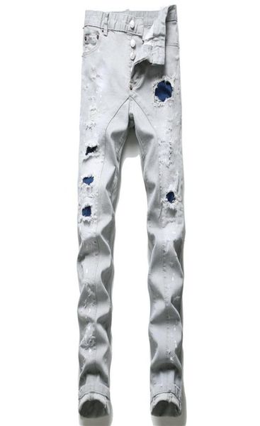 

men ripped slim fit jeans skinny straight leg washed frayed motocycle denim pants hip hop stretch biker men039s trousers 12027435484, Blue