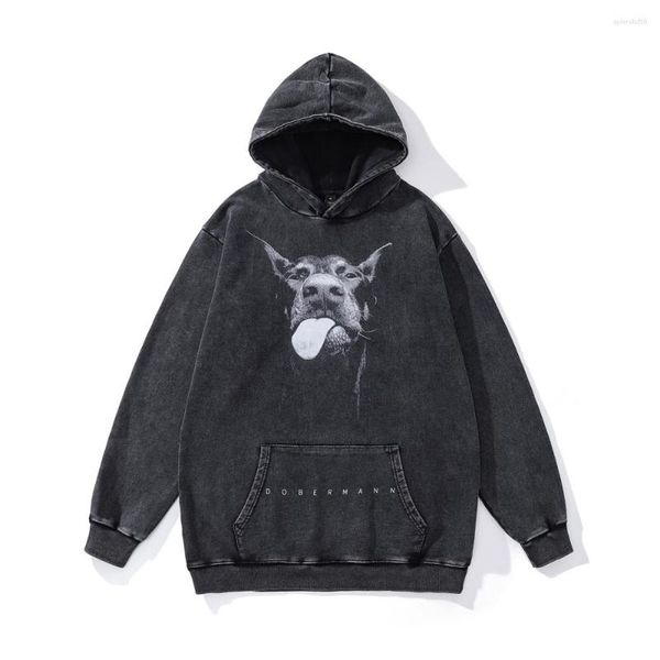 

men's hoodies doberman print high street y2k men women oversized in sweatshirts vintage streetwear 2023 winter anime clothes, Black