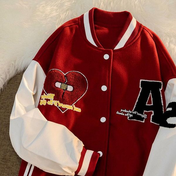 

mens jackets hip hop retro broken heart embroidered varsity jacket couple street harajuku american baseball uniform 230809, Black;brown