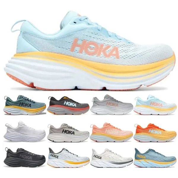 

designer running shoes for men womens hoka bondi 8 clifton triple white black harbor mist summer blue fog runner mens sports sneakers traine