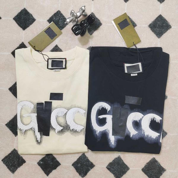 

designer t shirt short sleeve for men women casual fashion version gu counter charge 11 standing suede foam printed letters and pure cotton, White;black