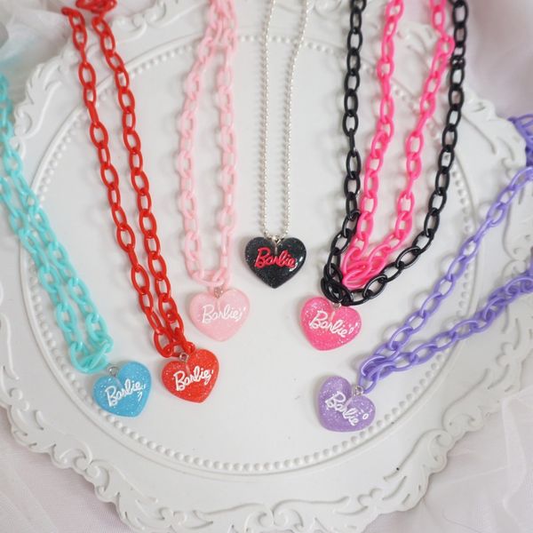 

original handmade japanese and korean love pendant necklace with individualized trendy sugihara style ins spicy girls y2k millennium jewelry, Silver