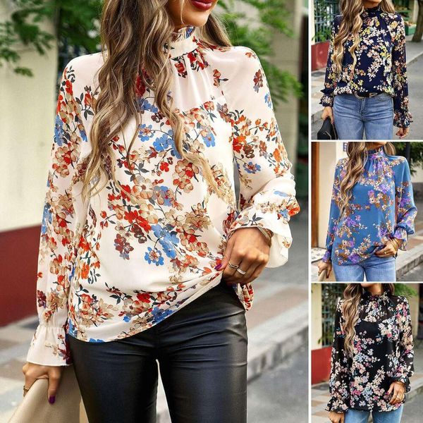 

floral long sleeved shirt for women autumn commuter, White
