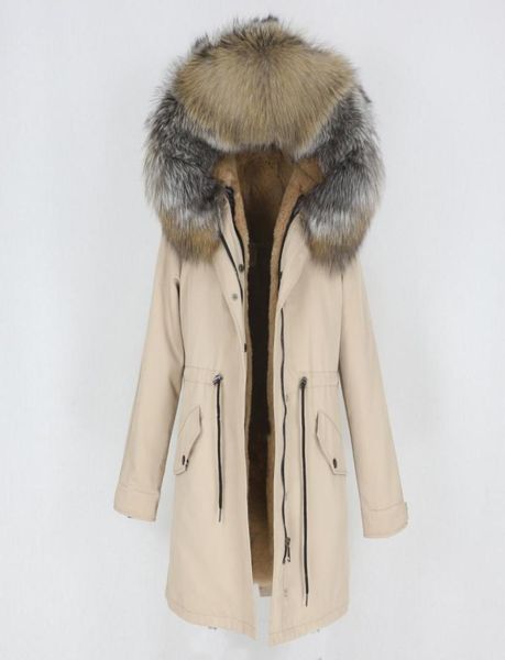 

oftbuy 2020 new waterproof long parka winter jacket women coat real natural fox raccoon fur hood outerwear detachable streetwear3221045, Black