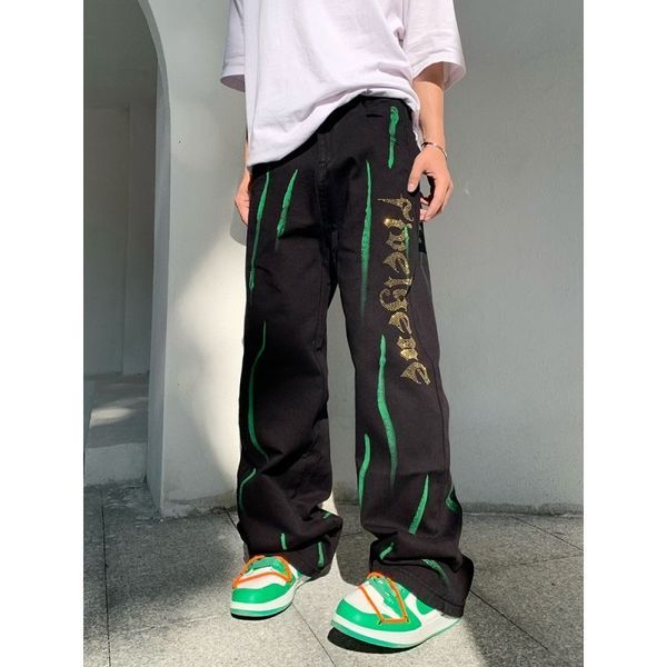 

mens jeans diamond letter high street men vibe style hip hop retro loose pants in and women vintage mens pants 230809, Blue