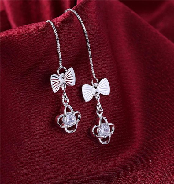

women039s sterling silver plated bow shape earrings dangle chandelier gsse876 fashion 925 silver plate earring gift2049301