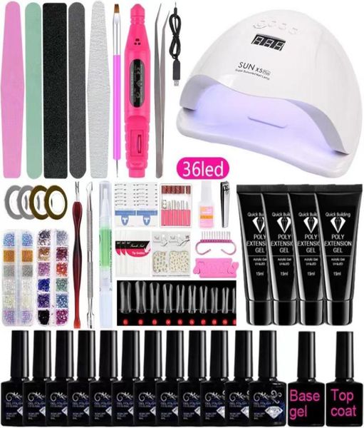 

nail art kits manicure set polish uv led lamp 20000rpm drill machine 302010 colour poly extension gel kit6845490