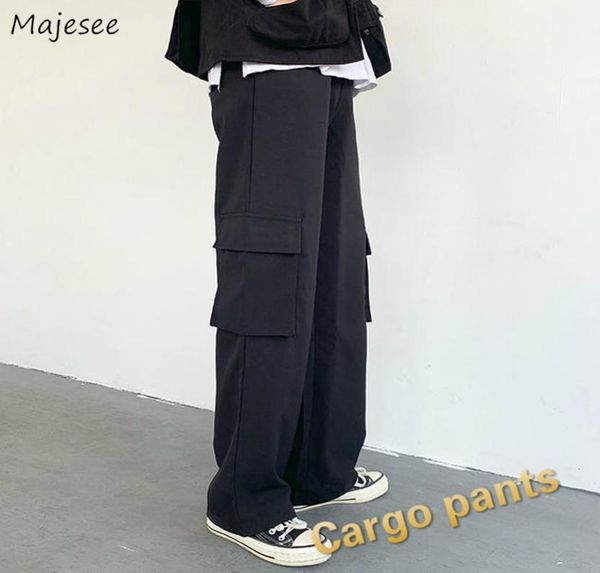 

womens pants cargo fashion 2021 autumn streetwear high waist big pockets solid bf oversize jogger female loose trousers casual3186763, Black;white