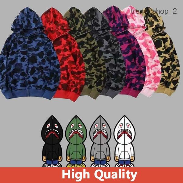 

men's designer hooded zippered jacket bapes hoodie camouflage print shark hoodie bathing ape y2k american street fashion selling hoodie, Black