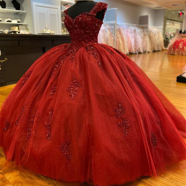 

red shiny quinceanera dress off the shoulder party prom dress ball gown beads flower lace girl sweet 16 party gown vestidos, Blue;red