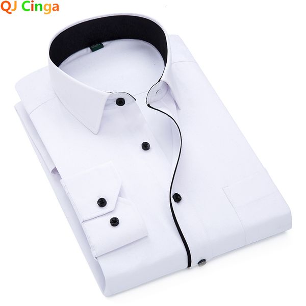 

men's dress shirts black and white patchwork long sleeve shirt men's business office cotton shirt sky blue slim fit camisa/chemise, White;black