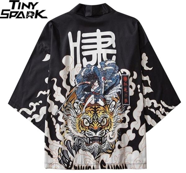 

japanese kimono jacket tiger samuri harajuku hip hop men japan style streetwear jacket summer thin clothing loose kimono 2011248323731362, Black;brown