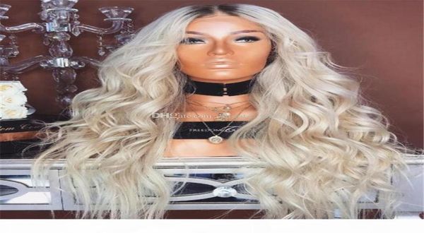 

100 human hair full lace blonde wig ombre color 1b 613 two tone body wave front lace wigs ark root with baby hair46342849304533, Black;brown