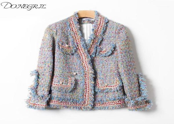 

2020 autumn tweed jacket women vneck tweed coat pearl buttons slim elegant women jackets casaco feminine 9669407, Black;brown