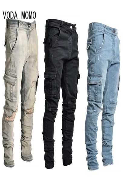 

men039s jeans 2022 europe jeans men pencil pants casual cotton denim ripped distressed hole new fashion pants side pocke2195221, Blue