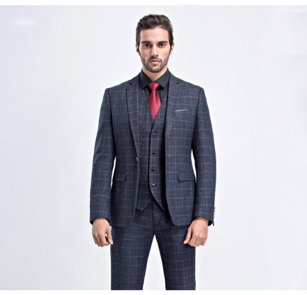 

lattice handsome business casual men suits one button 3 pieces jacketpantsvest notched collar trim fit suits for wedding dinne8431311, Black;gray