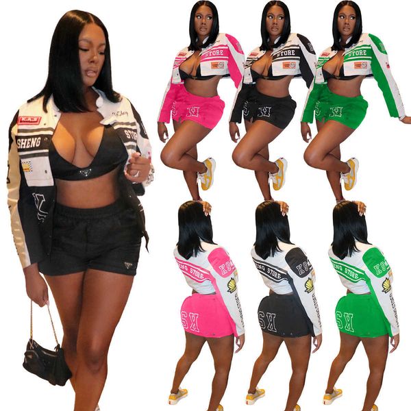 

women's two piece dress 2023autumn women's motorcycle baseball suit short coat racing girl set, White
