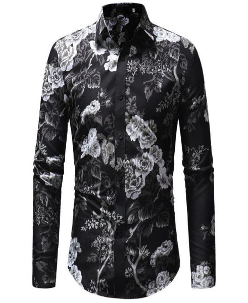 

men039s casual shirts autumn floral printed shirt male long sleeve 3d print men slim fit flower m3xl9659371, White;black