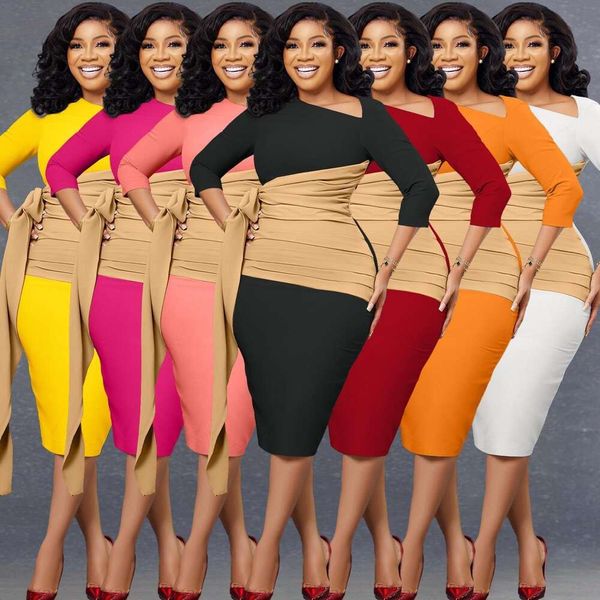 

item title womens clothing pleated straps hip wrap professional ol temperament large size dress, Black;gray