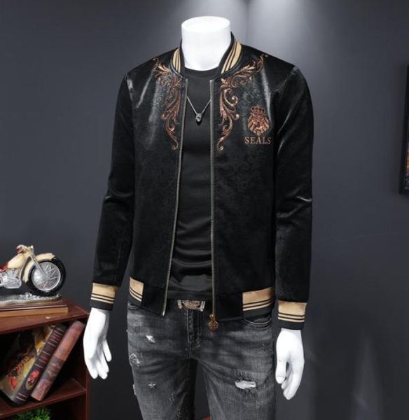 

2022 new youth men039s embroidered leather jacket korean fashion trend baseball uniform casual stand collar jacket9555498, Black