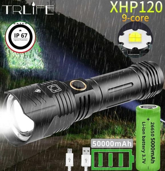 

est 5000mah 120 9-core led flashlight zoom usb rechargeable most powerful 99 90 torch 18650 26650 handheld light 210608238h4163064