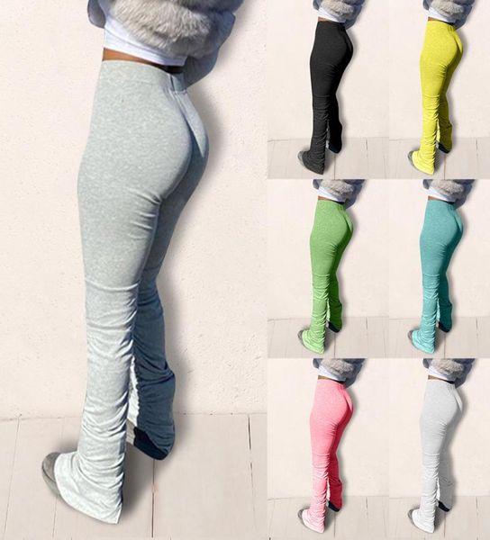 

women039s pants capris sweatpants women stacked leggings ladies joggers pleated high waist trousers split bell bottom female 2386273, Black;white