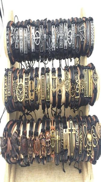 

whole bulk lots 50pcspack mix styles metal leather cuff bracelets for men039s women039s jewelry party gifts bracelets7403159, Golden;silver