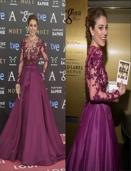

2015 evening dresses zuhair murad burgundy long sleeves sheer back a line taffeta sash custom made evening gowns celebrity dress p5358448, Black;red