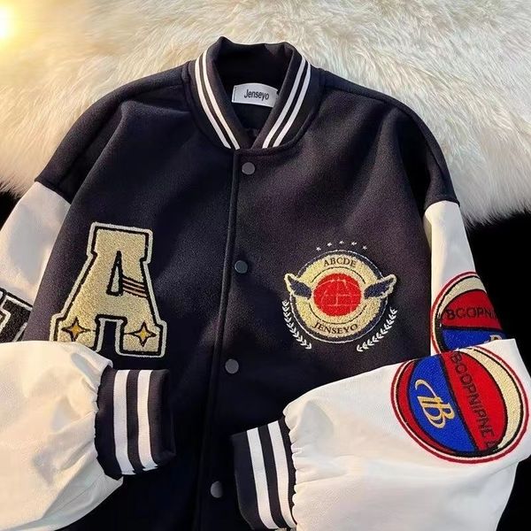 

womens jackets american style retro high street ins trend harajuku letter embroidery couple loose baseball jacket female y2k 230808, Black;brown
