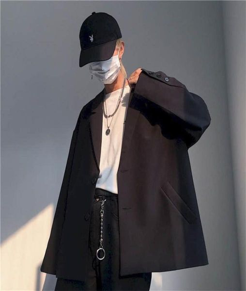 

casual suit jacket male oversize korean trend summer thin handsome men small elegant dk uniform high street japan harajuku 2109047376412, White;black