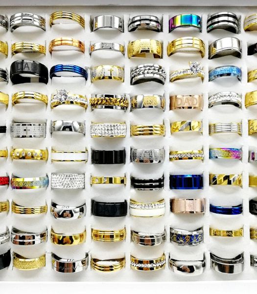 

30pcslot mix style stainless steel ring metal titanium finger band fit men039s and women039s fashion party engagemen3152834, Silver