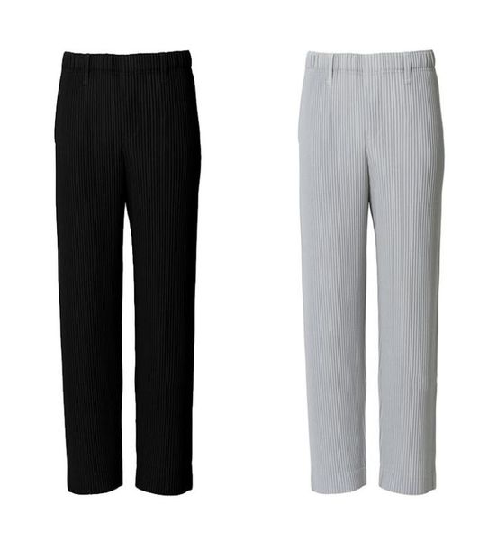 

men039s pants highquality men women pleated homme plisse sweatpants joggers drawstring straight fashion casual summer ice silk1904410, Black