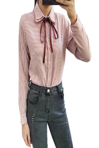 

women spring elegant preppy striped buttons bandage long sleeve blouse shirt office lady slim casual korean 2021 sj5397m wome7751905, White