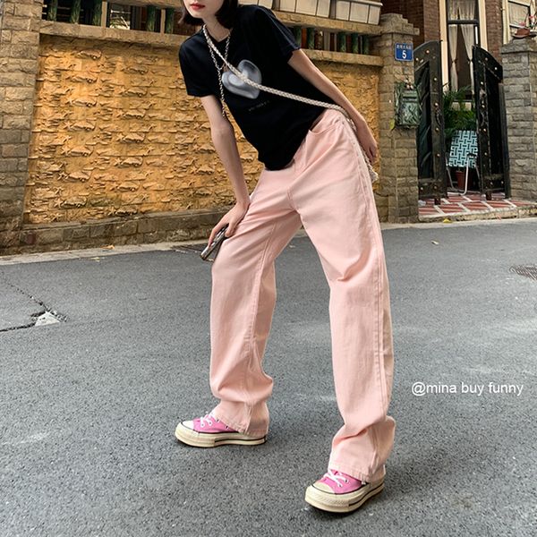 

women's jeans summer womans jeans high waist wide leg denim trouser baggy chic design ladies pink streetwear vintage straight loose jea, Blue