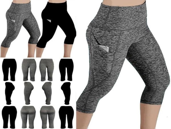 

leggings 34 pants female capri casual pant sporting fitness high waist side pockets design women039s9404494, Black