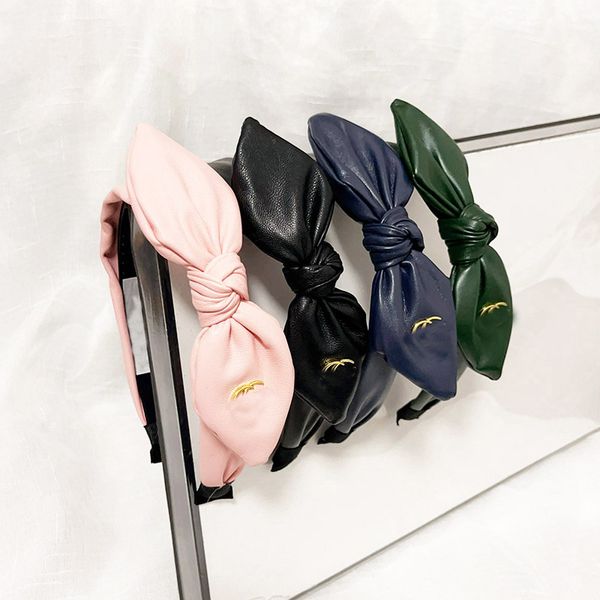 

designer leather headbands women solid color brand letter french large bow hairband fashion womens autumn sport hair hoop vintage head acces, Silver