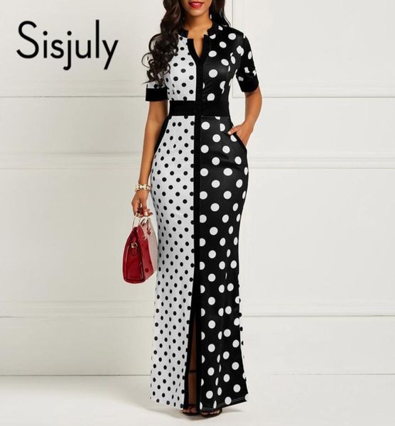 

sisjuly vintage bodycon dress women long black white polka dot bandage split skinny office lady elegant party maxi dresses y13935449, Black;pink