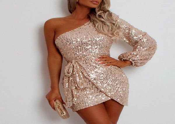 

women039s sheath dress champagne sleeveless sequins lace up fall spring one shoulder stylish lantern sleeve slim 20217319806, Black;gray