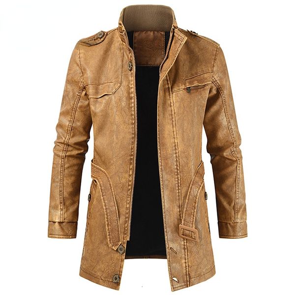 

men's jackets outfit warm vintage pockets faux leather jacket coat oumor winter casual long thick fleece parkas 230809, Black;brown