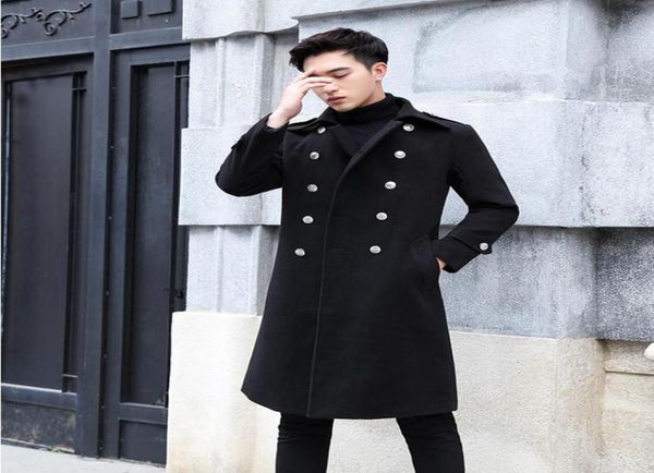 

autumn winter woolen coat men trench coats double breasted long sleeves overcoat men casual coat masculino fashion england black b5277277, Tan;black