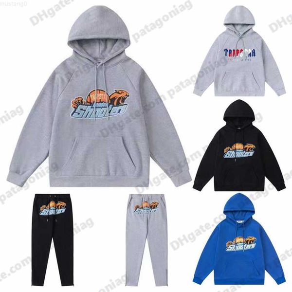 

men's t shirts brand trapstar printed sportswear men 15 colors warm two pieces set loose hoodie sweatshirt pants jogging, White;black